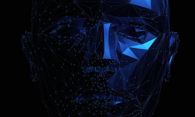 Abstract human face 3d render artificial intelligence concept
