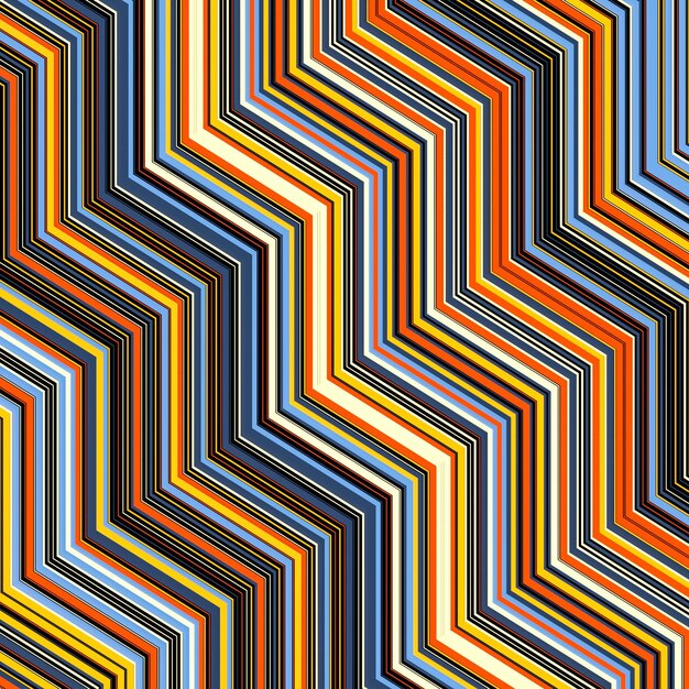 Abstract lines in orange and blue, zigzag, steps shaped lines - 3D rendering
