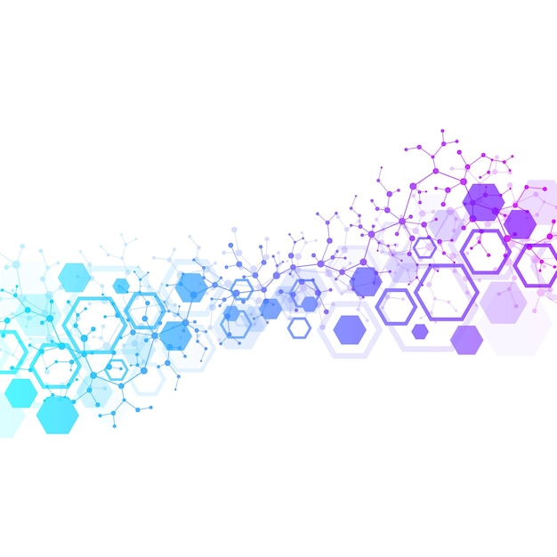 Abstract medical background. DNA research. Hexagonal structure molecule and communication background for medicine, science, technology, illustration.