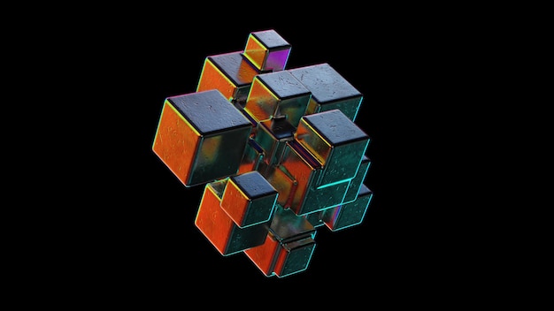 Abstract Metallic Cubic Shape Morphing 3d render