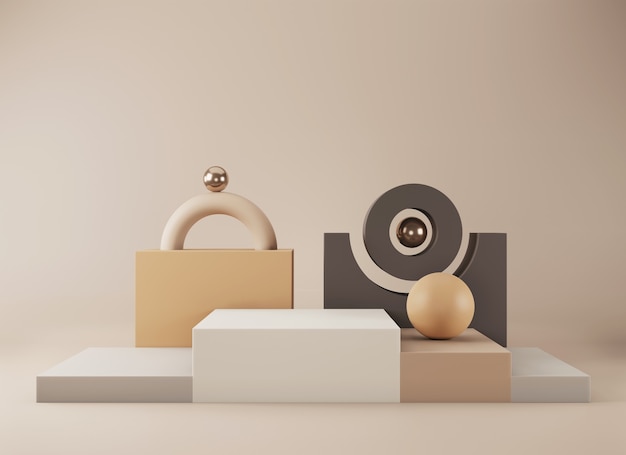 Abstract minimal scene with geometrical forms Empty podium display on minimal background Design for product presentation D rendering