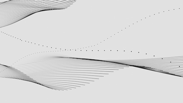 Abstract Minimalist Flowing Lines with Dots on White Background
