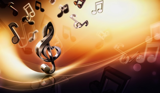 Abstract music background with notes and treble clef d image concept