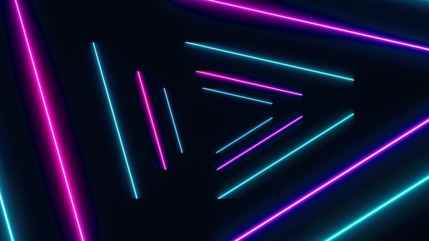 Abstract Neon glowing lines bright lens flare colored on black background