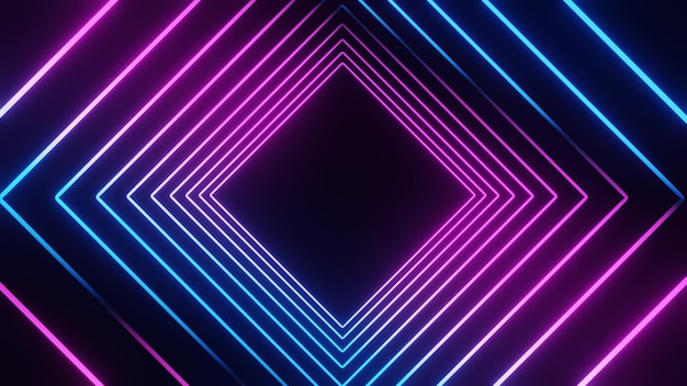 Abstract neon lights tunel background with pink and blue laser rays, glowing lines, 3d render