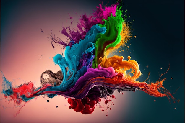 Abstract paint and ink in a rainbow of colors splash abstract background