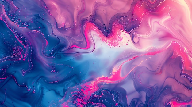 Abstract pink blue and purple marbled background with swirling patterns and white speckles