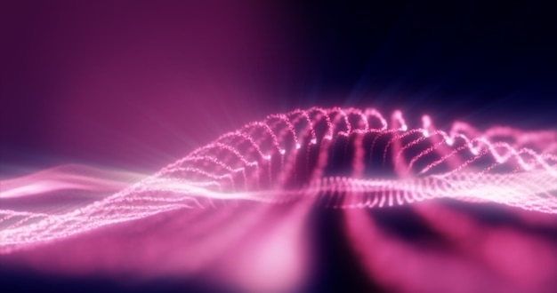 Abstract pink energy magic waves from glowing particles and lines futuristic hitech background