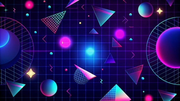 Abstract retro futuristic background with neon colors and geometric shapes