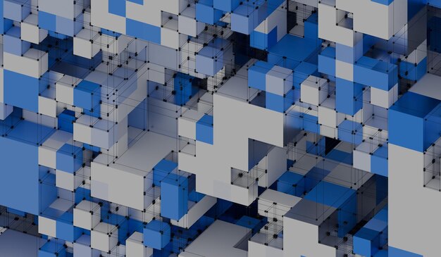 Abstract square background grid cube 3D illustration