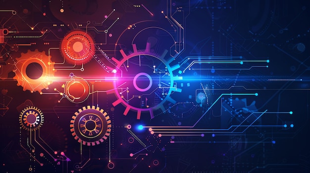 abstract technology background with gears and circuitry concepts innovation digital transformation engineering and industry 40