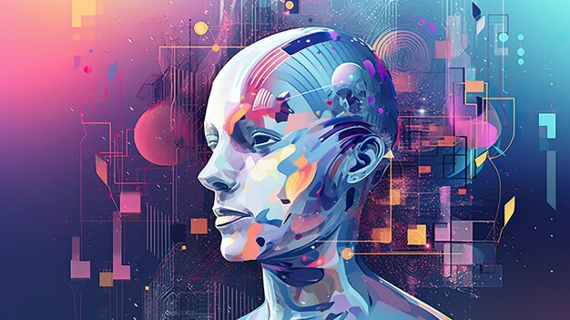 Abstract technology chatbot AI android robot digital art style background wallpaper Generative AI
