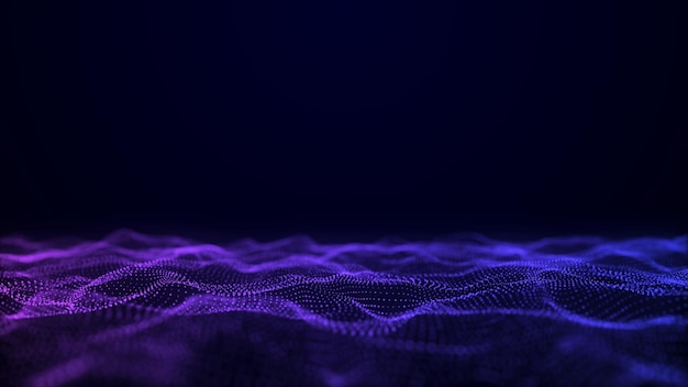 Abstract wave with blue light on dark background Science background with moving dots Network connection technology Digital structure with particles 3d rendering