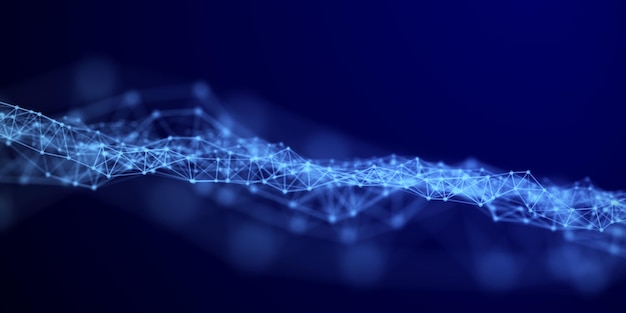 abstract wave with moving dots flow of particles technology illustration 3d rendering