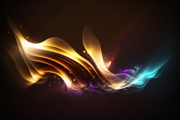 abstract wavy and curly gradients light with isolated dark black background