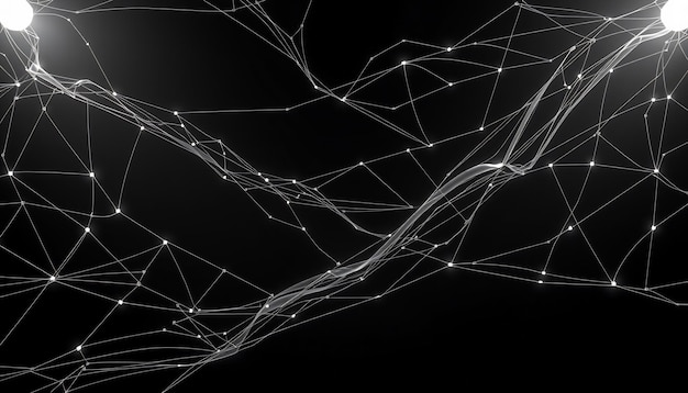 Abstract white glowing lines and dots on a black background