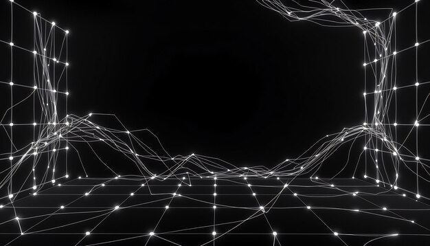 Abstract white glowing lines on black background