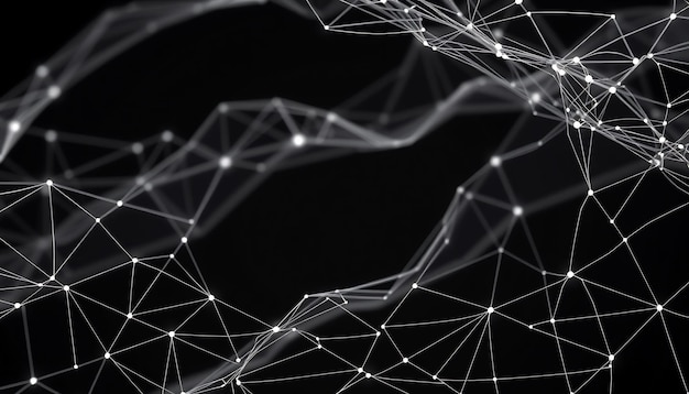 Abstract white glowing network pattern on a black background