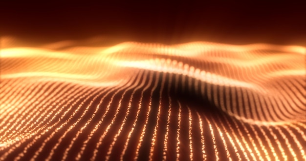 Abstract yellow energy magic waves from glowing particles and lines futuristic hitech background
