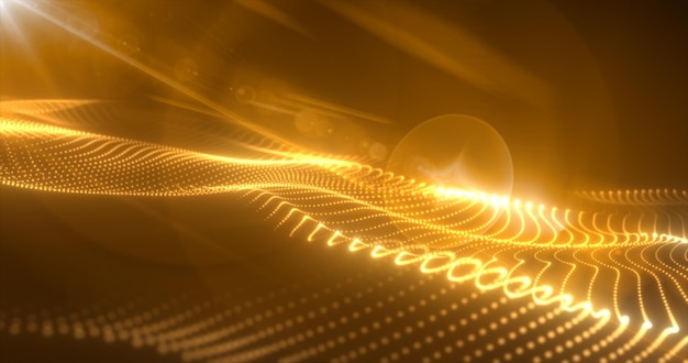 Abstract yellow orange glowing waves from particles and dots energy magical futuristic hitech