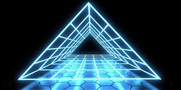 Abstrakt 3D-baggrund med neonlys. Neontunnel. Rumkonstruktion. 3D-rendering.