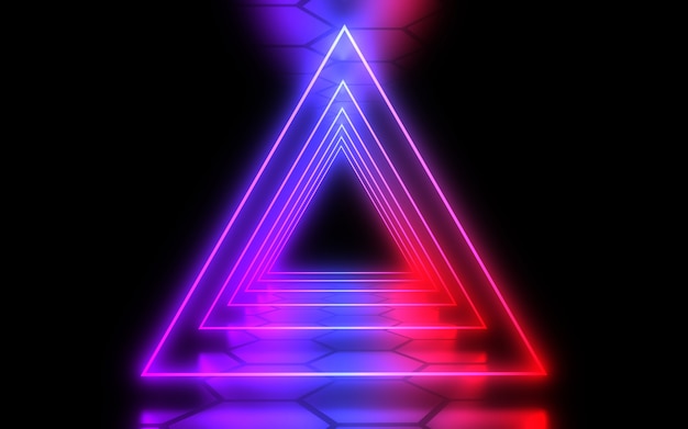 Abstrakt arkitektur, tunnel med neonljus. 3D-illustration