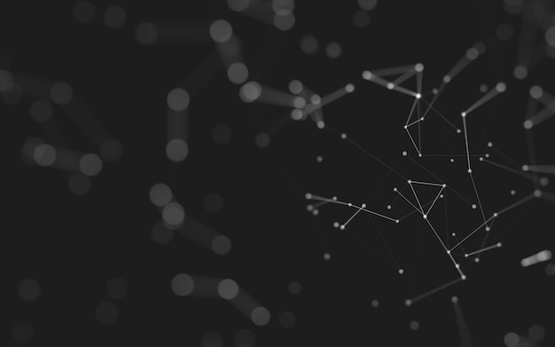 Abstrakt baggrund. Molekyleteknologi med polygonale former, der forbinder prikker og linjer. Forbindelsesstruktur. Visualisering af store datamængder.
