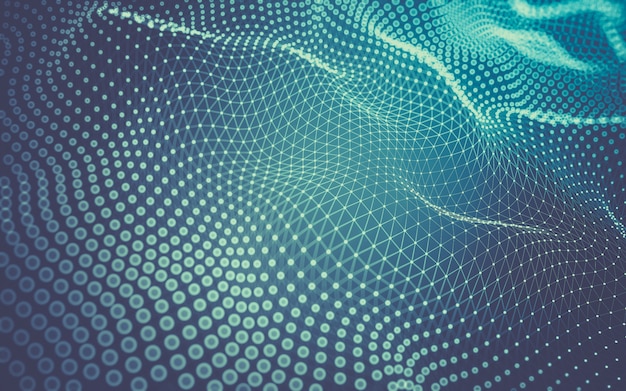 Abstrakt bakgrund. Molekylteknologi med polygonala former, sammankopplade punkter och linjer. Anslutningsstruktur. Visualisering av big data.