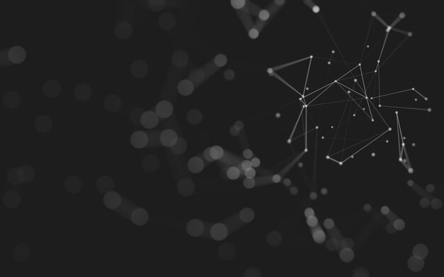 Abstrakt bakgrund. Molekylteknologi med polygonala former, sammankopplade punkter och linjer. Anslutningsstruktur. Visualisering av big data.