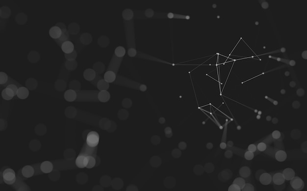 Abstrakt bakgrund. Molekylteknologi med polygonala former, sammankopplade punkter och linjer. Anslutningsstruktur. Visualisering av big data.