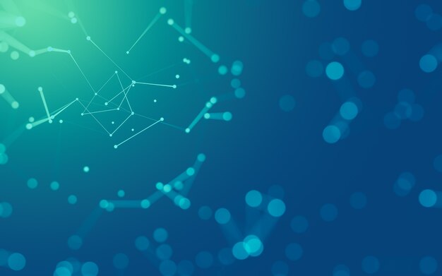 Abstrakt bakgrund. Molekylteknologi med polygonala former, sammankopplade punkter och linjer. Anslutningsstruktur. Visualisering av big data.