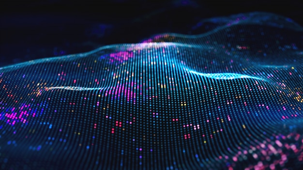 Abstrakt glödande virtuellt neuralt nätverk. Futuristisk kodning eller artificiell intelligens koncept 3d-illustration