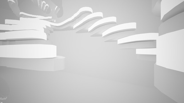 Abstrakt hvidt interiør med vindue, 3D-rendering og illustration