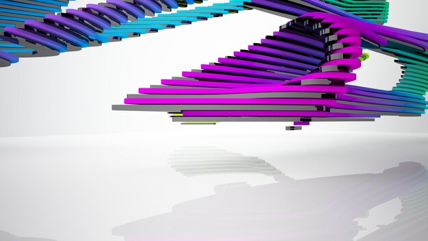 Abstrakt hvidt og farvet gradientglas parametrisk interiør med vindue 3D