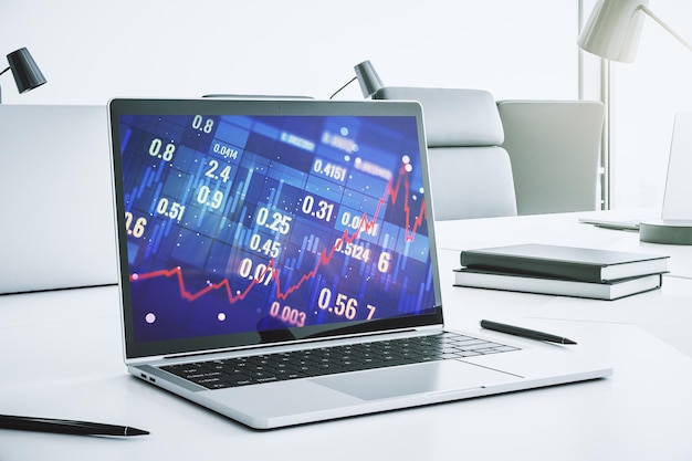 Abstrakt kreativ finansiel graf på moderne bærbar skærm forex- og investeringskoncept 3D-rendering
