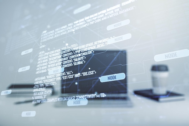 Abstrakt kreativ kodeillustration på moderne computerbaggrund softwareudviklingskoncept Multiexponering