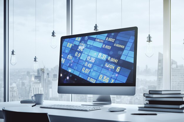 Abstrakt kreativt statistikdatakoncept på modern bärbar datorskärm, 3D-rendering