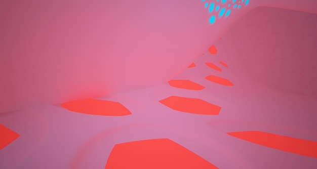 Abstrakt neonfarvet og farvet gradient parametrisk interiør 3D-illustration og -rendering