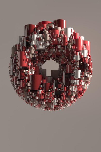 Abstrakt ringtorus af blankt glas og plastik kugler rød farve 3D-rendering