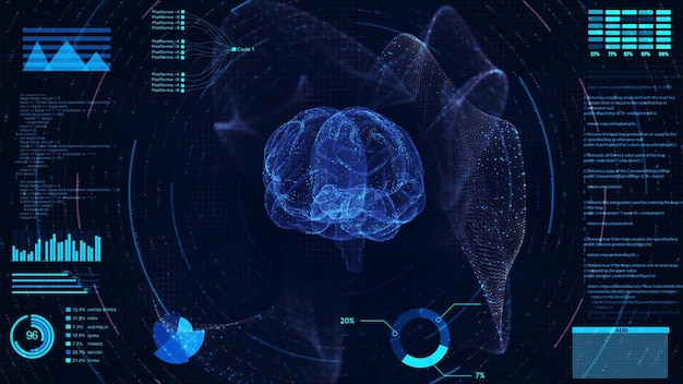 Abstrakt teknik Digital Mind Brain Artificiell intelligens Koncept mänskligt medicinskt hudgränssnitt