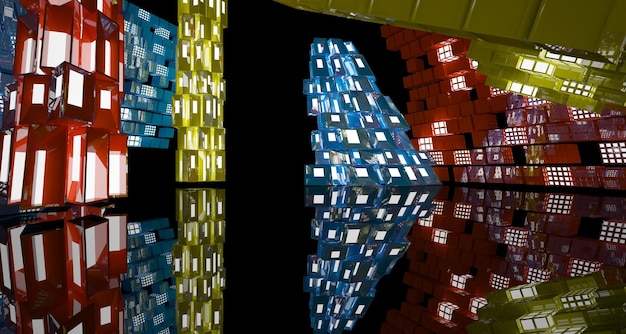 Abstrakt vit och färgad gradient glas interiör flernivå offentligt utrymme med fönster 3D