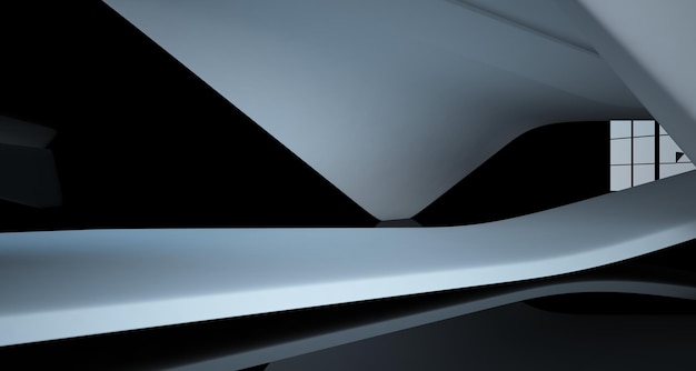 Abstrakt vit och svart interiör offentligt utrymme i flera nivåer med fönster 3D-illustration och -rendering
