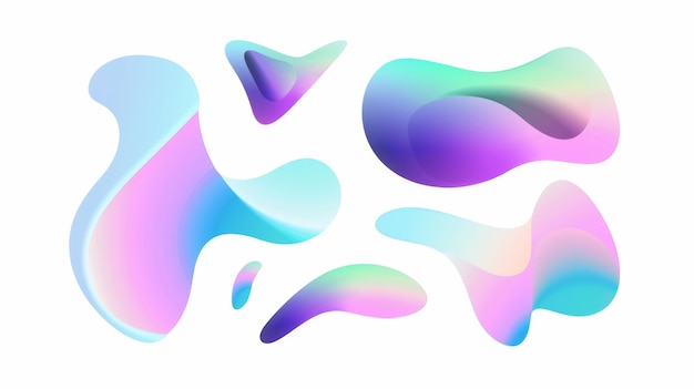 Abstrakte vektorformer i pastelfarver Glødende holografisk gradient lilla blå grøn flydende
