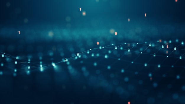 Access control and cyber security concept. Secure data network technologyPadlocks and locks on virtual digital screen. Data and information protection protocol. Secure connection.