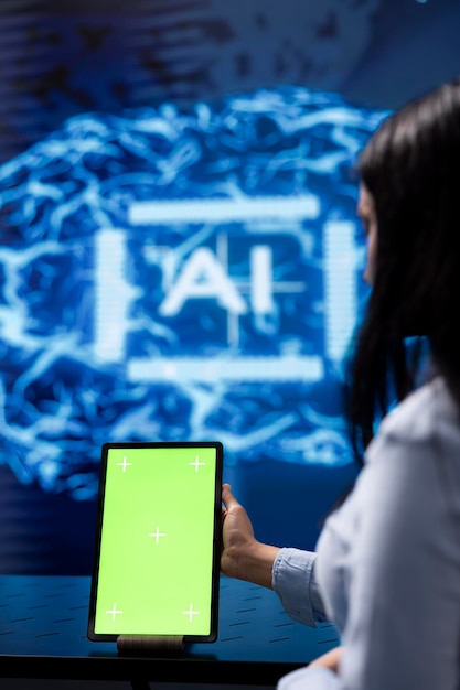 admin running ai cognitive computing tech on mockup tablet