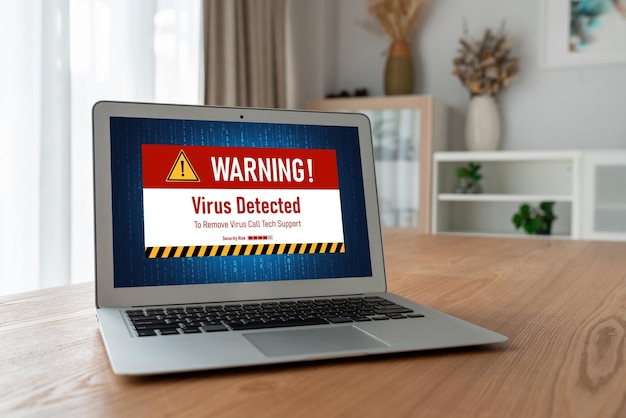 Advarsel om virus på computerskærm afslører moderne cybertrussel
