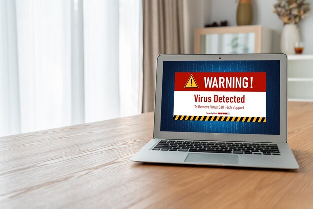 Advarsel om virus på computerskærm registreret, moderne cybertrussel, hacker, computervirus og malware
