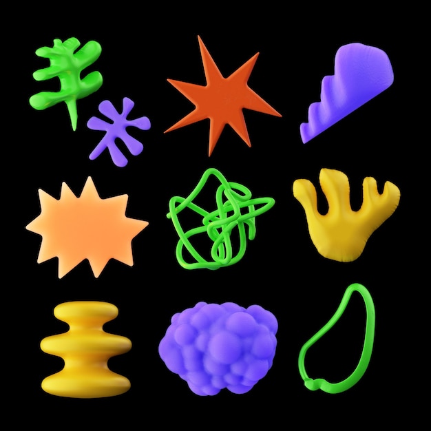 aesthetic 3d shapes set plastic speech bubble stars cloud flowers corals abstract elements