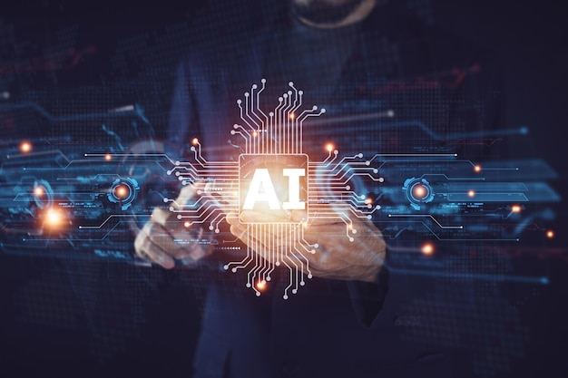AI Artificial intelligence AI management and support technology in the Business plan marketing success customer AI management concept