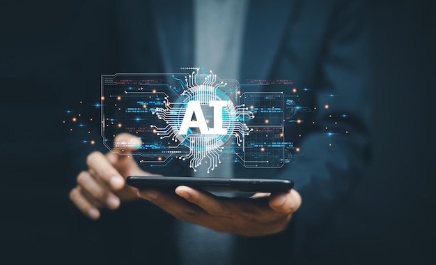 AI Artificial intelligence AI management and support technology in the Business plan marketing success customer AI management concept